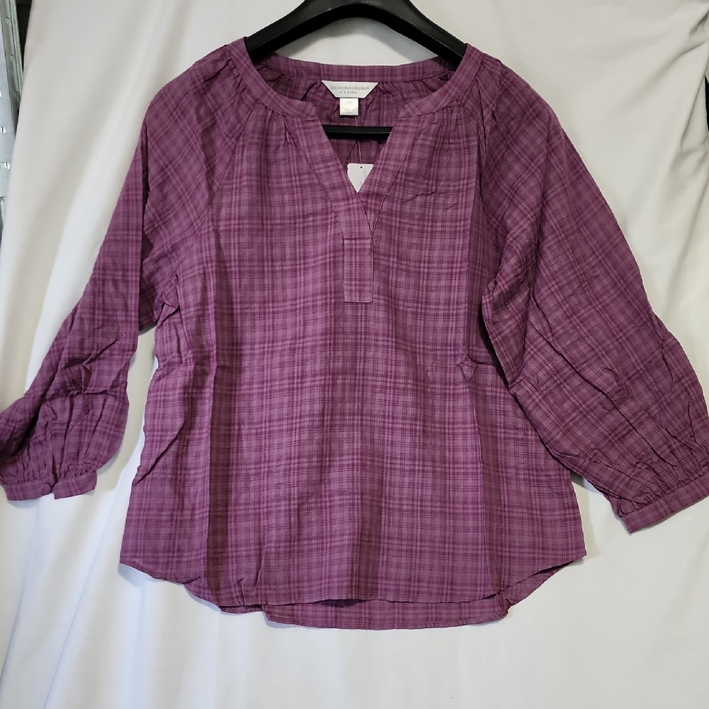 Christopher & Banks Purple Checkered Blouse